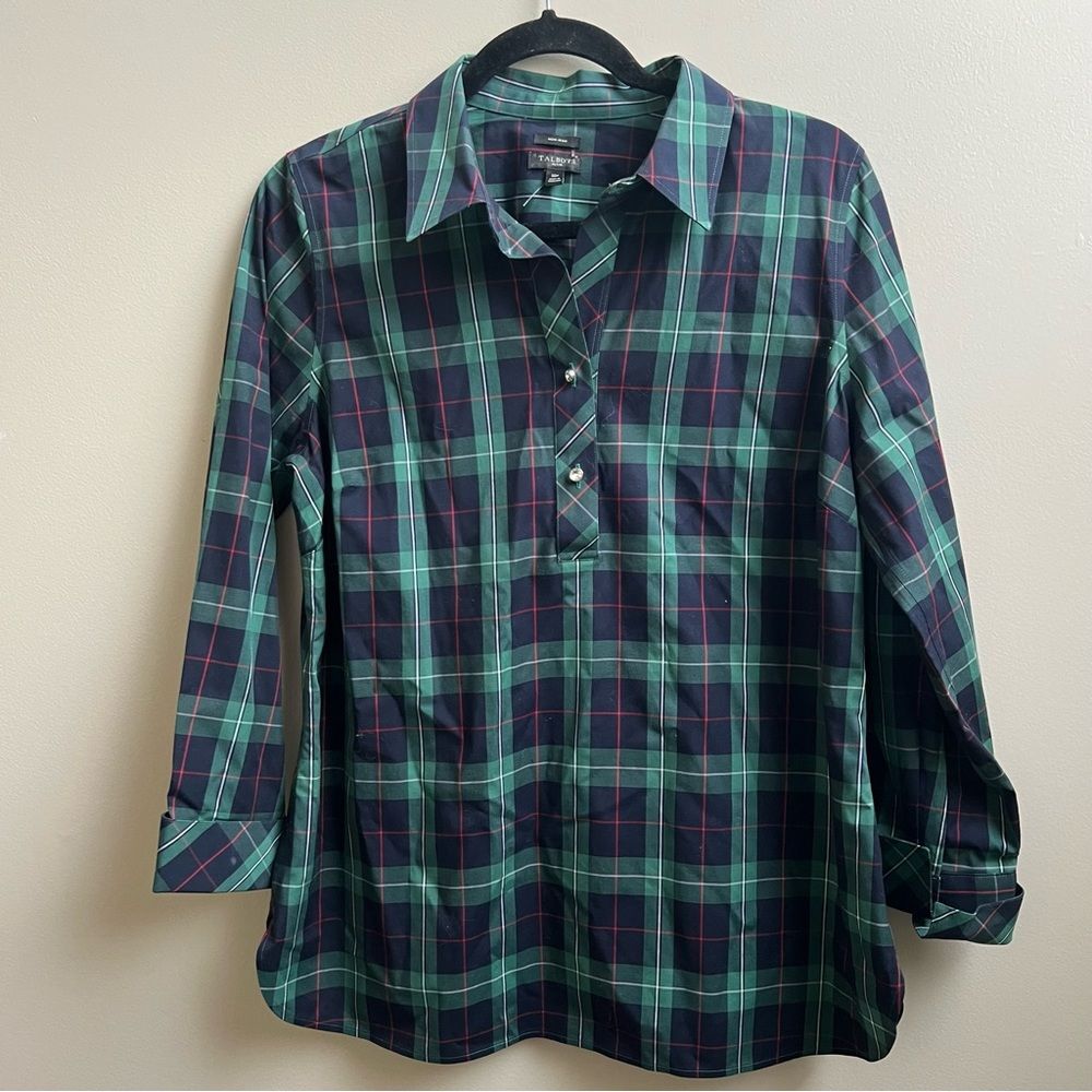 Talbots plaid green rhinestone buttons Size 10 petite
